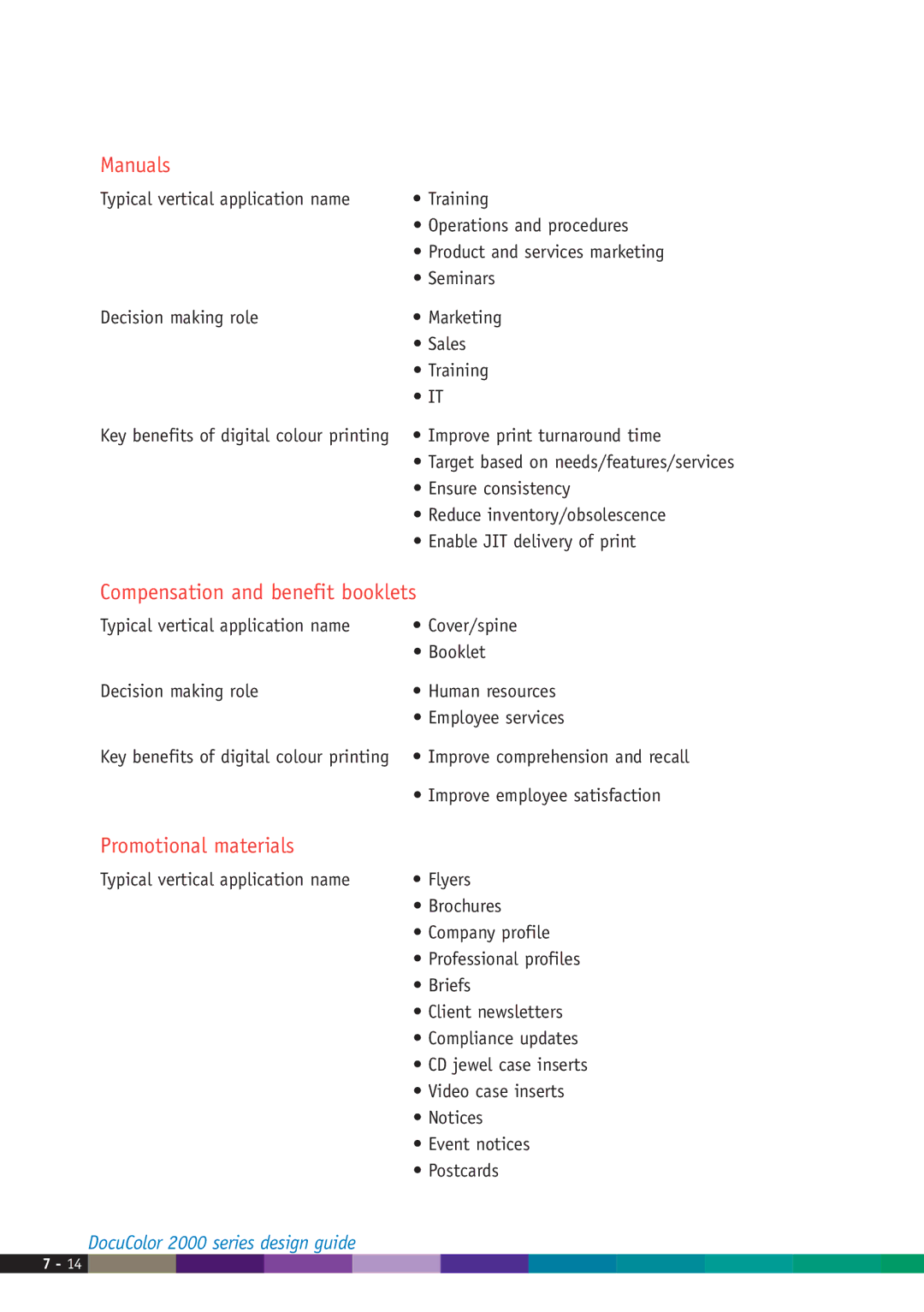 Xerox 2000 manual Compensation and benefit booklets 