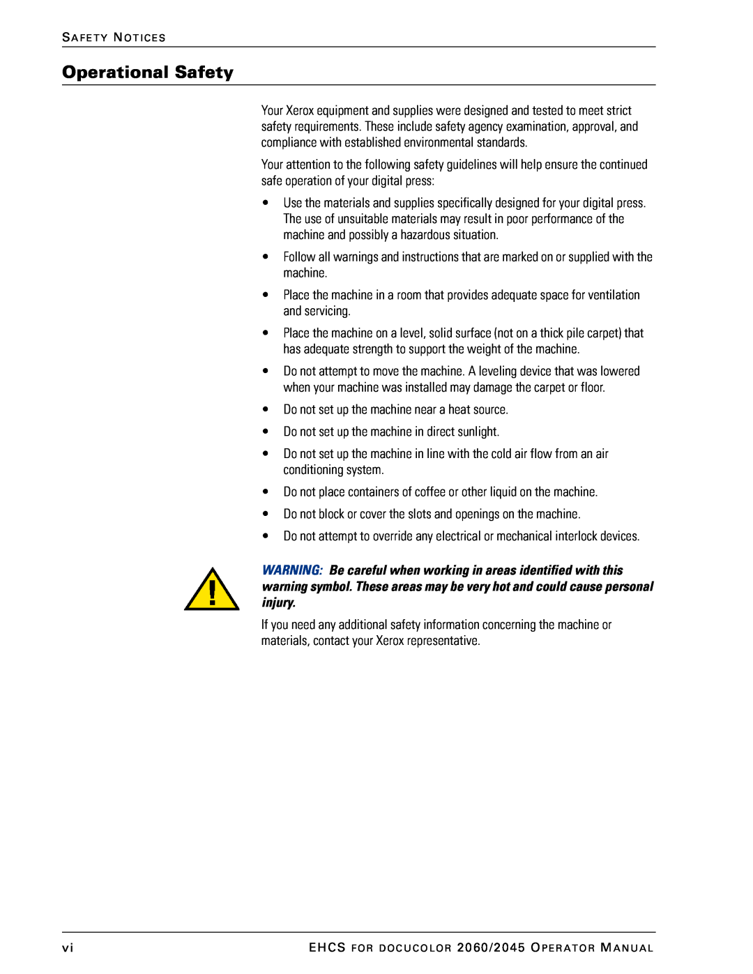 Xerox 2045 manual Operational Safety 