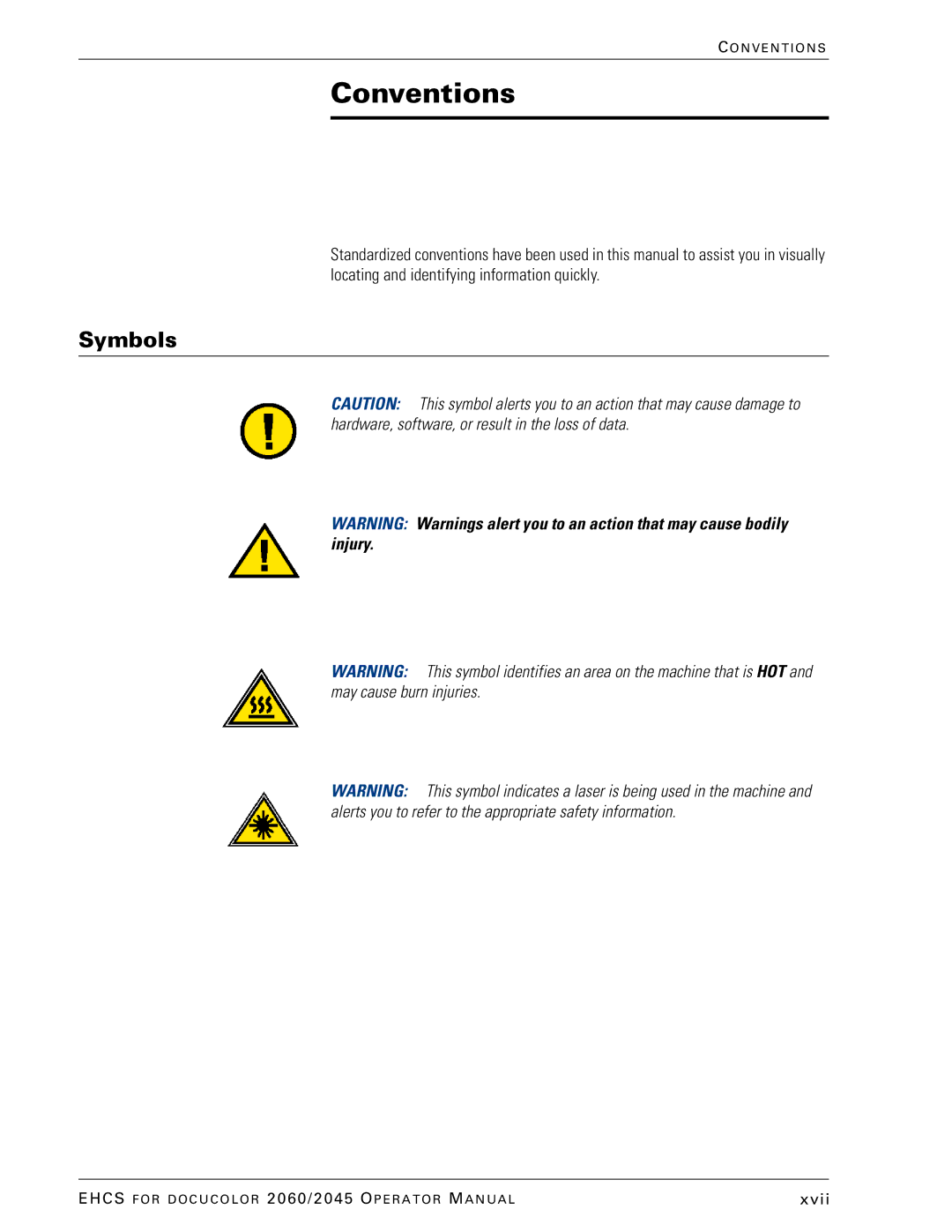 Xerox 2045 manual Conventions, Symbols 