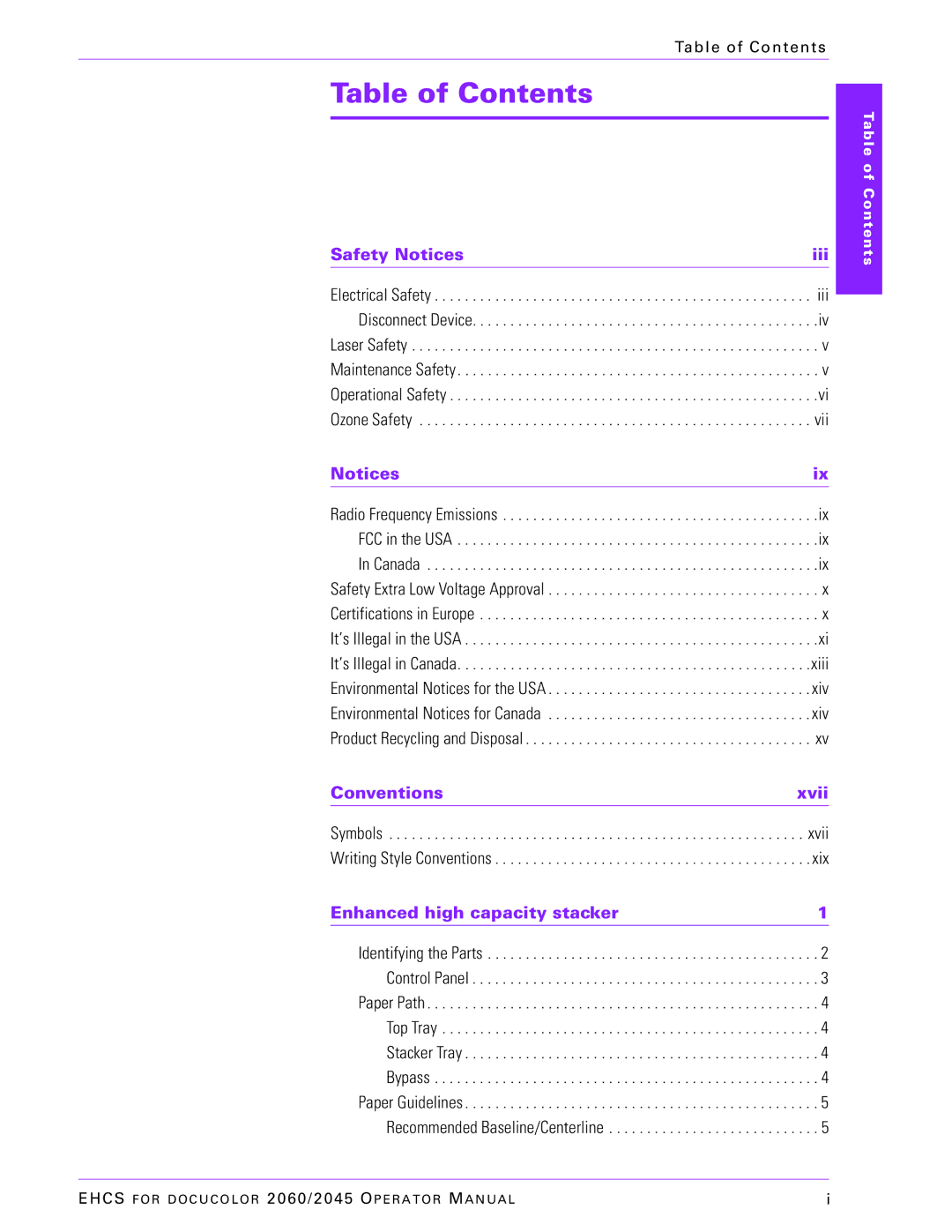 Xerox 2045 manual Table of Contents 