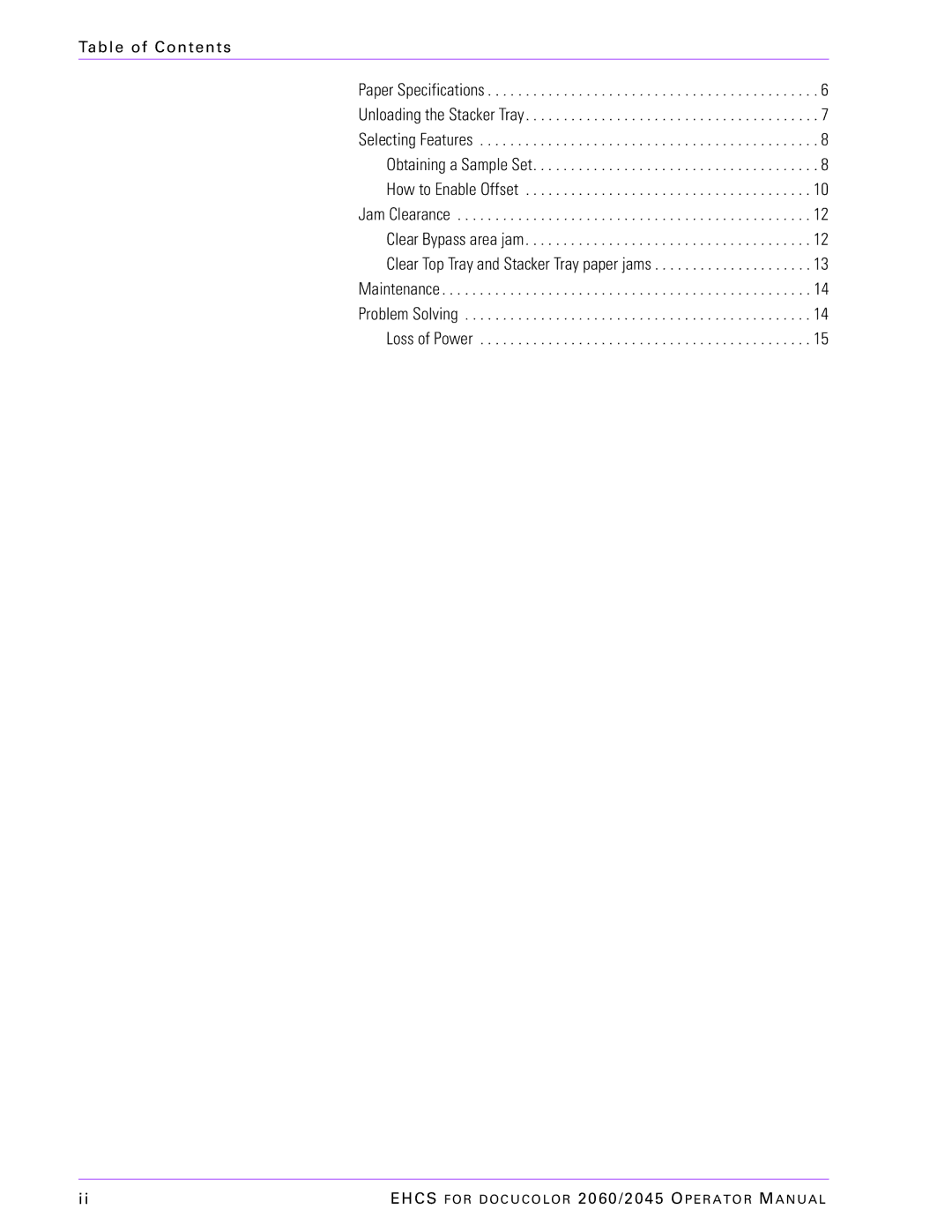 Xerox 2045 manual Table of Contents 