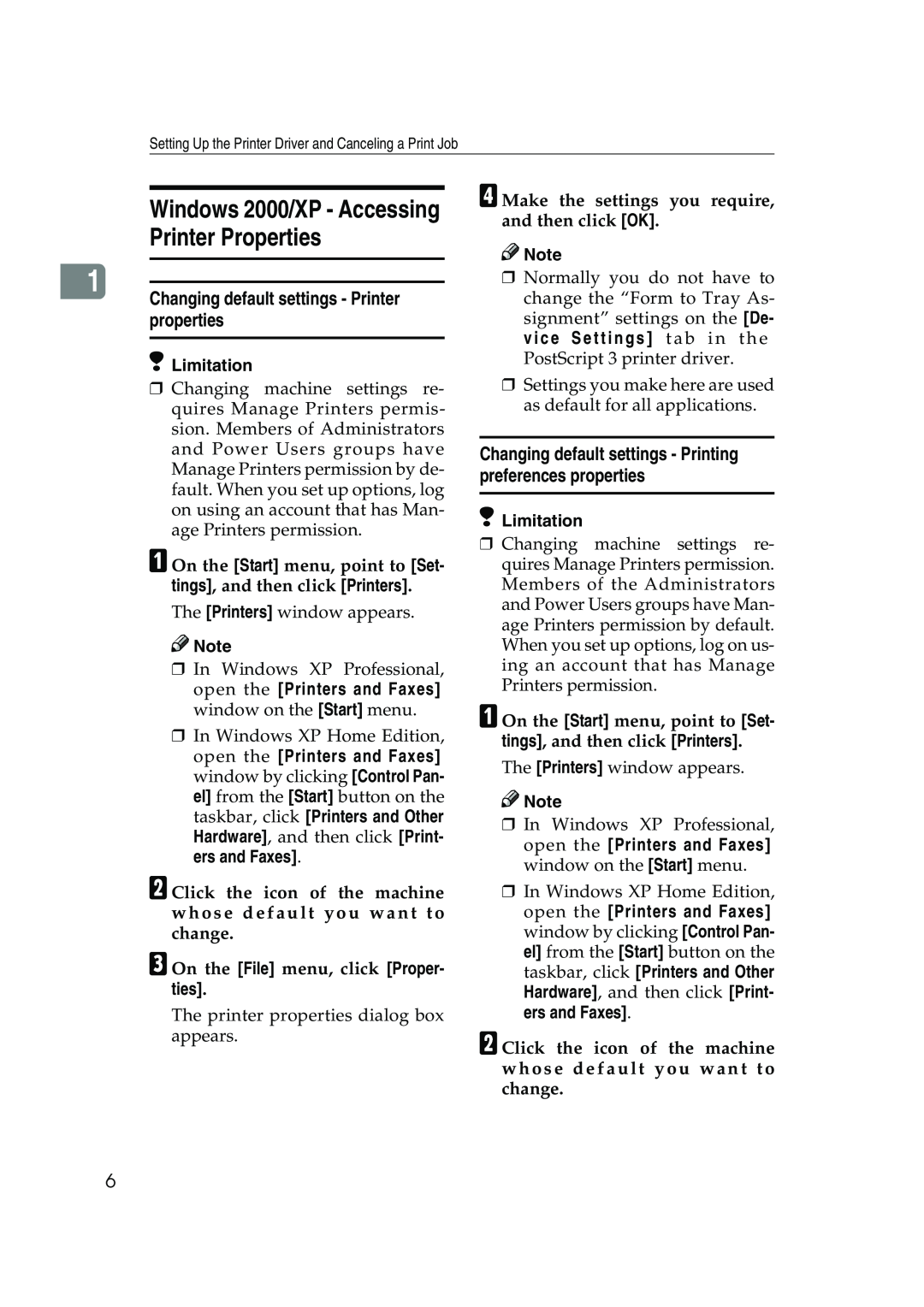 Xerox 2045e Changing default settings - Printer properties, Changing default settings - Printing preferences properties 