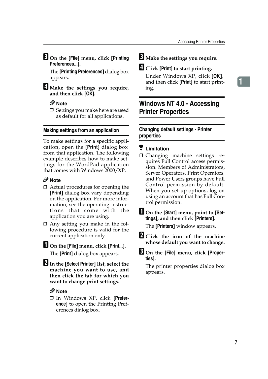 Xerox 2045e Windows NT 4.0 - Accessing Printer Properties, C On the File menu, click Printing Preferences, Limitation 