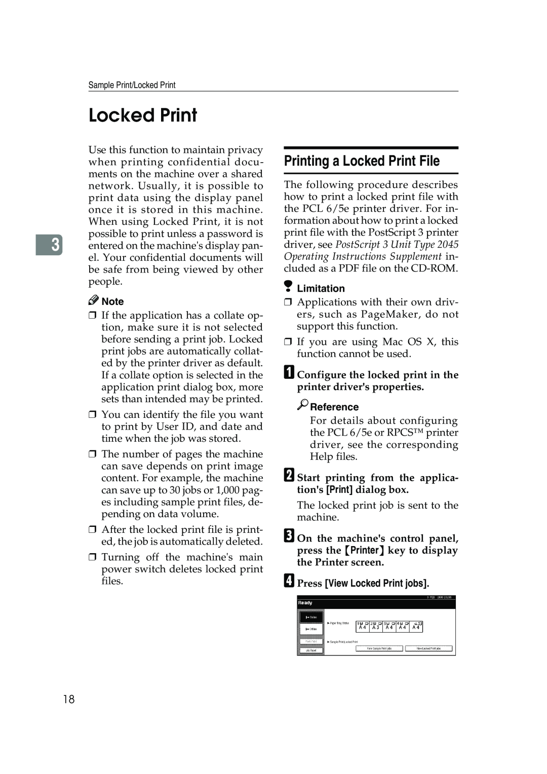 Xerox 2045e Printing a Locked Print File, A Configure the locked print in the printer drivers properties, Limitation 