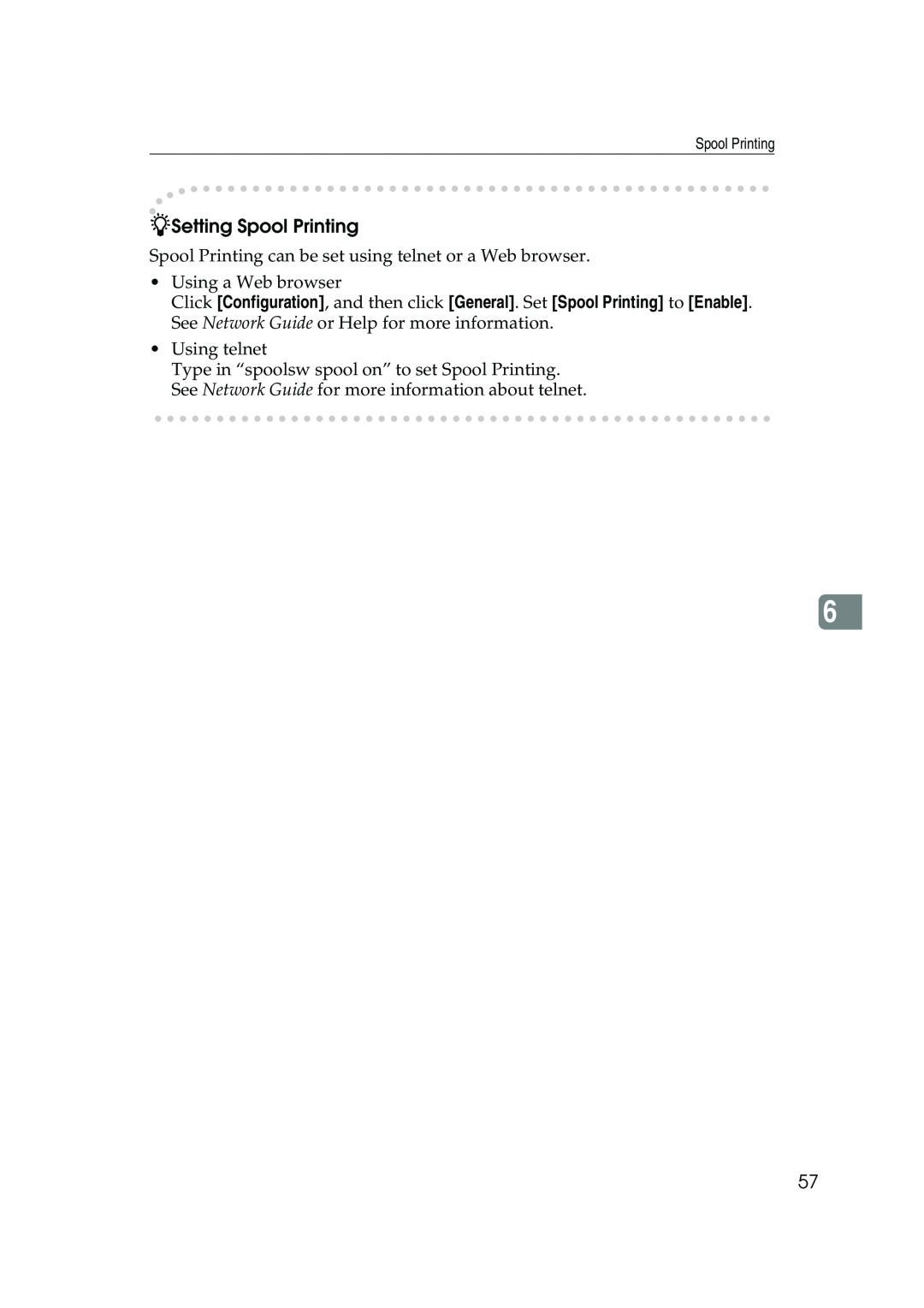 Xerox 2045e appendix Setting Spool Printing, Spool Printing can be set using telnet or a Web browser, Using a Web browser 