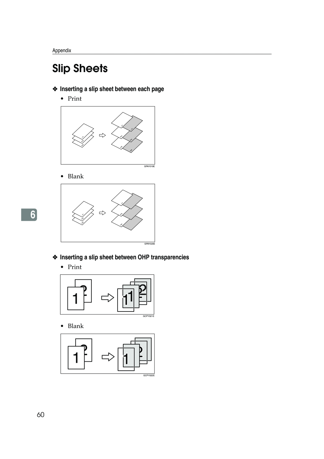 Xerox 2045e Slip Sheets, Inserting a slip sheet between each page, Inserting a slip sheet between OHP transparencies 