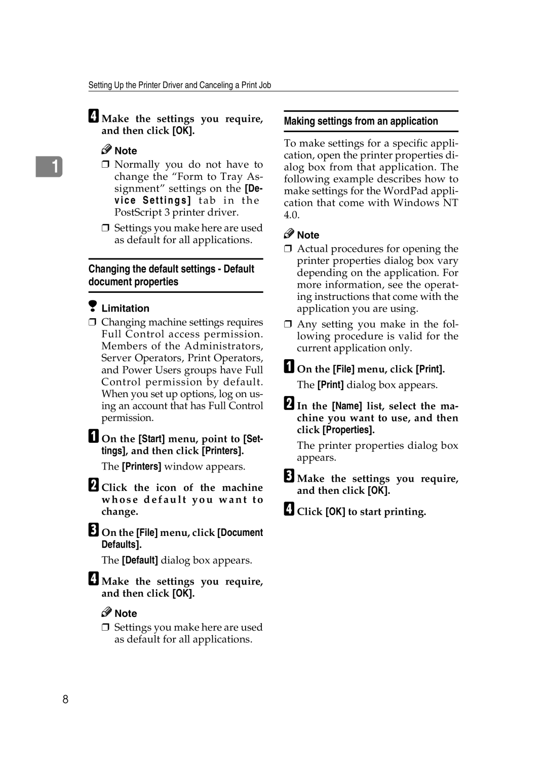 Xerox 2045e Changing the default settings Default document properties, Make the settings you require, Then click OK 