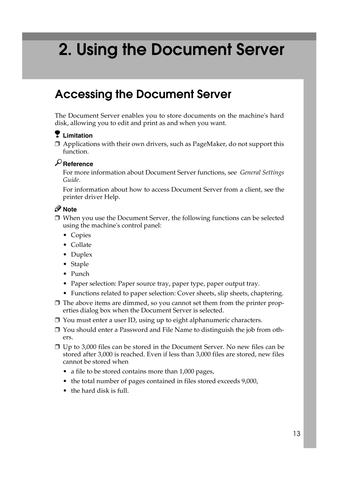 Xerox 2045e appendix Using the Document Server, Accessing the Document Server 