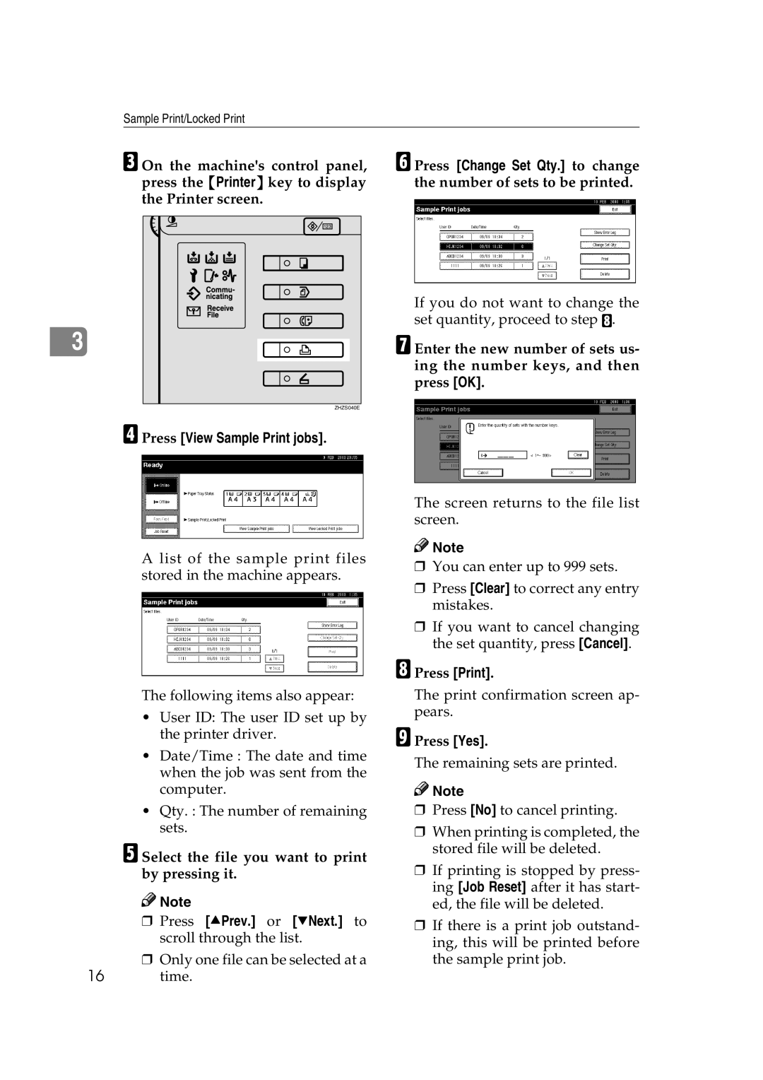 Xerox 2045e appendix Press View Sample Print jobs, Select the file you want to print by pressing it, Press Print, Press Yes 