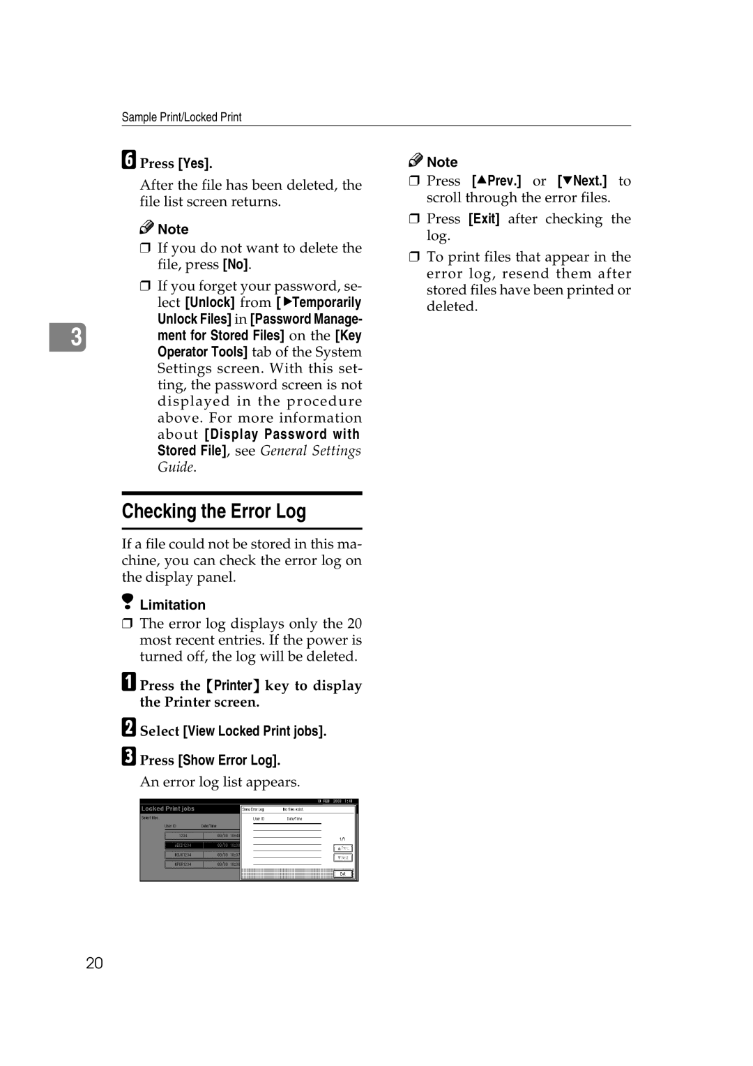 Xerox 2045e appendix Checking the Error Log, Unlock Files in Password Manage 