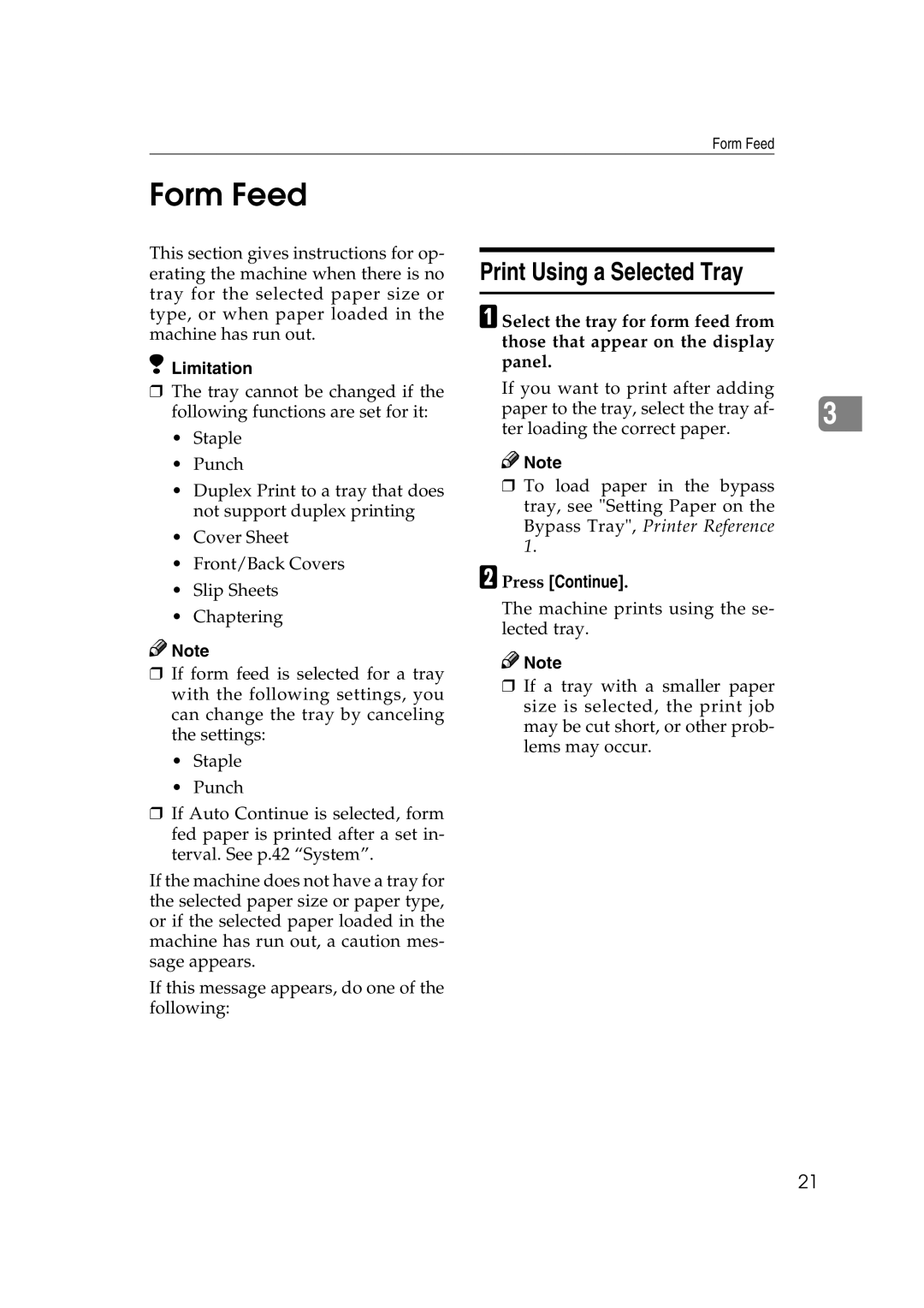 Xerox 2045e appendix Form Feed, Print Using a Selected Tray, Press Continue 