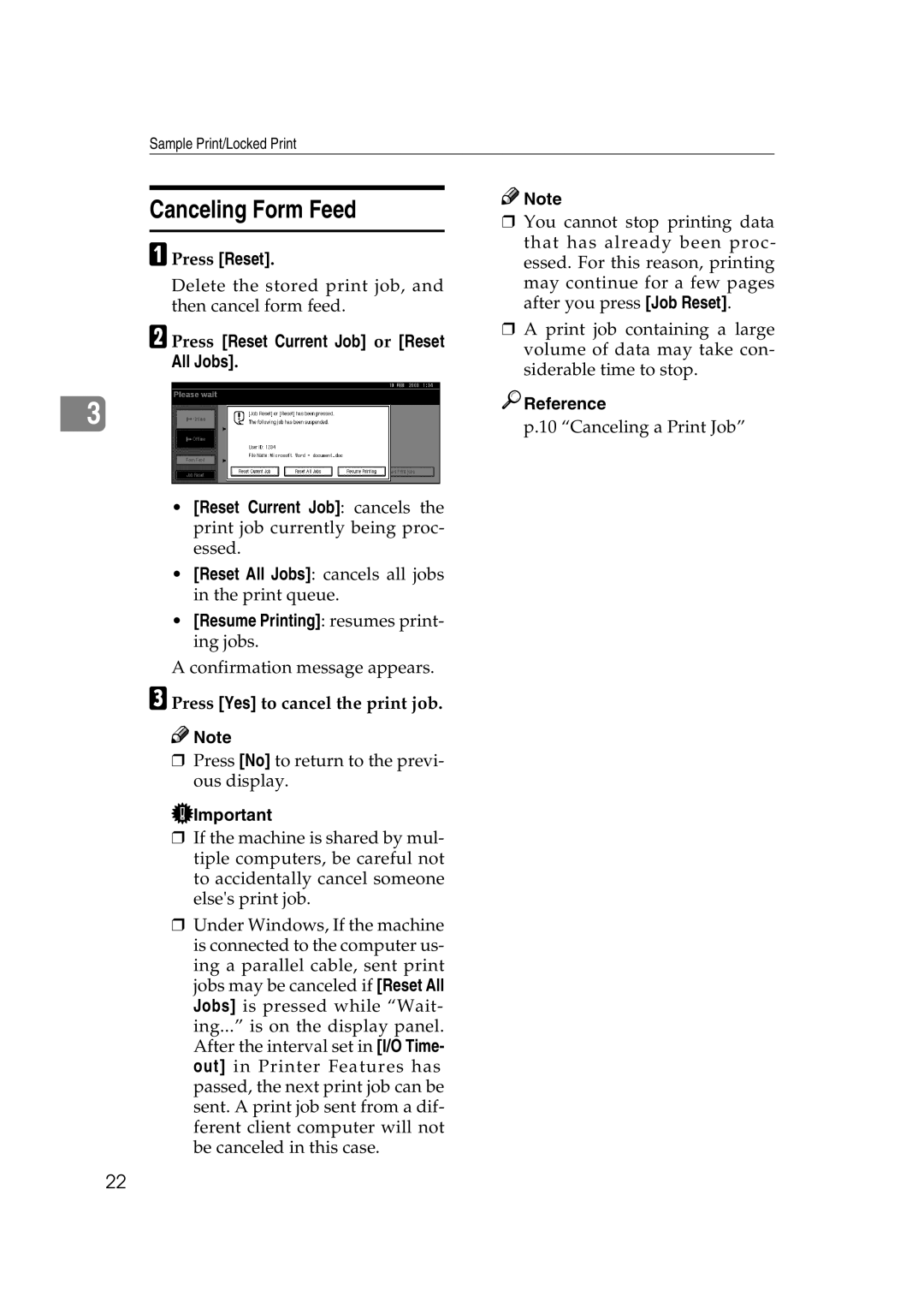 Xerox 2045e appendix Canceling Form Feed, Press Reset 