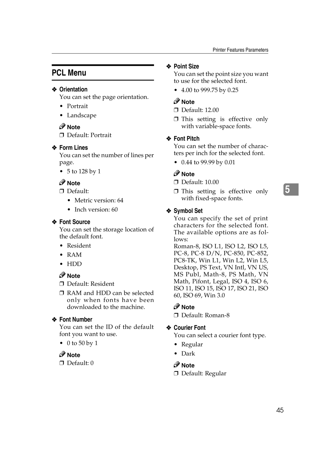 Xerox 2045e appendix PCL Menu 