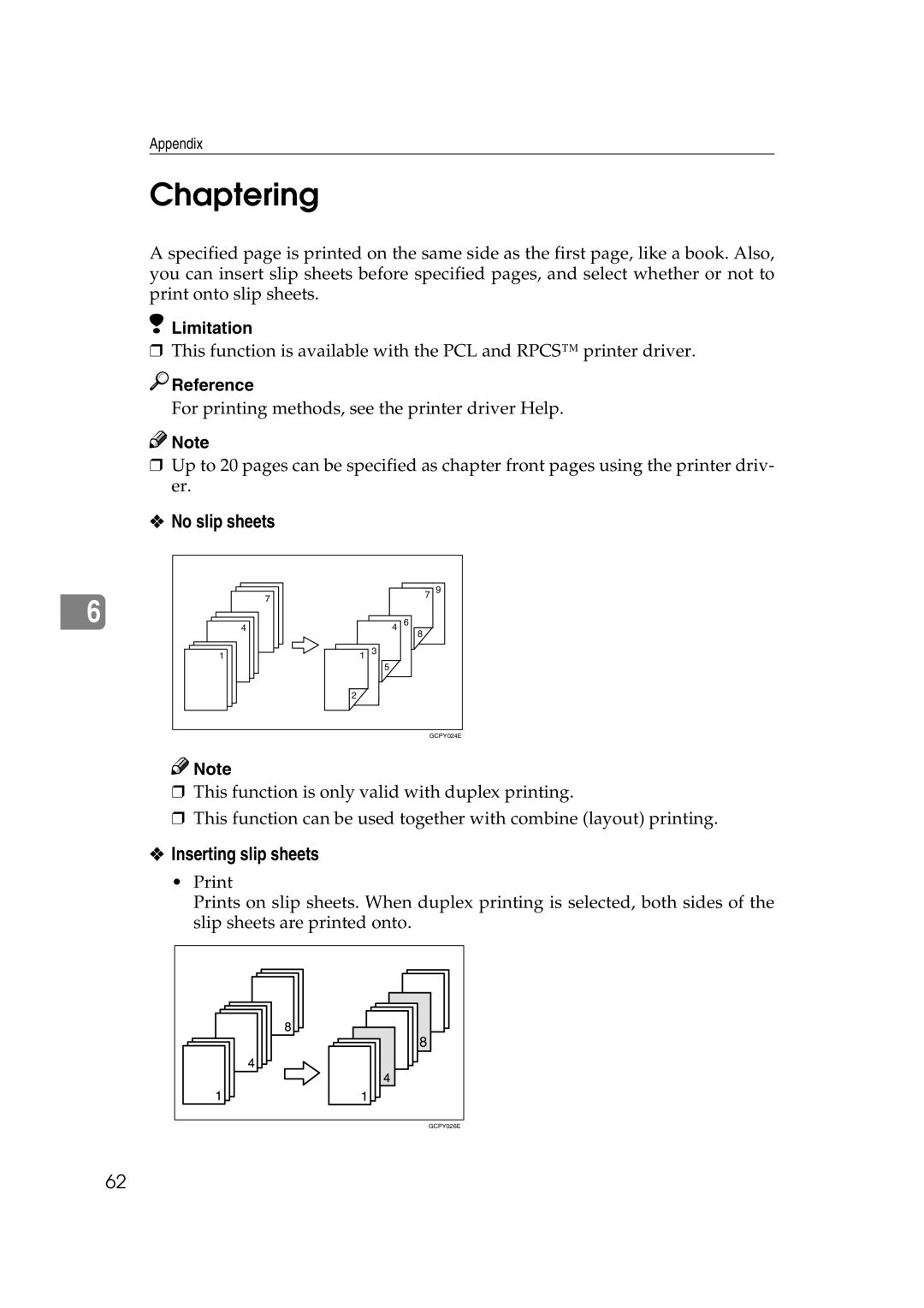 Xerox 2045e appendix Chaptering, No slip sheets 