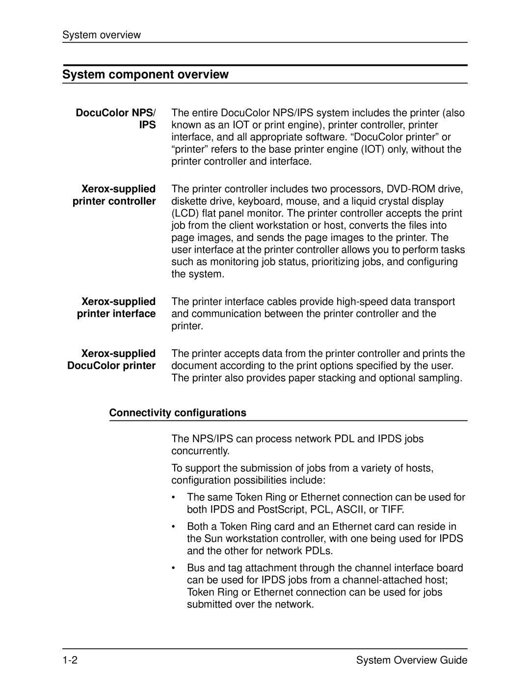 Xerox 2060 manual System component overview, Connectivity configurations 