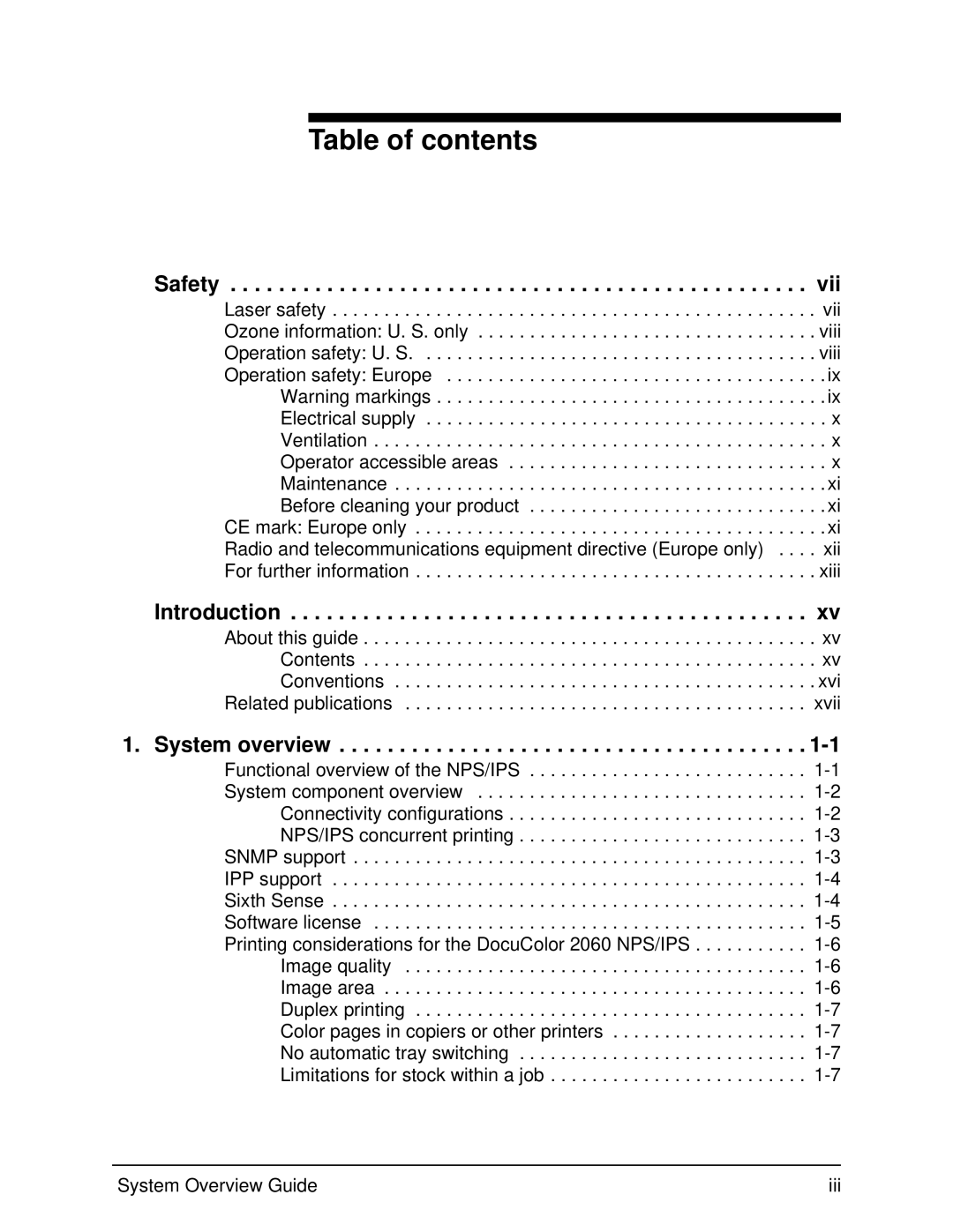 Xerox 2060 manual Table of contents 