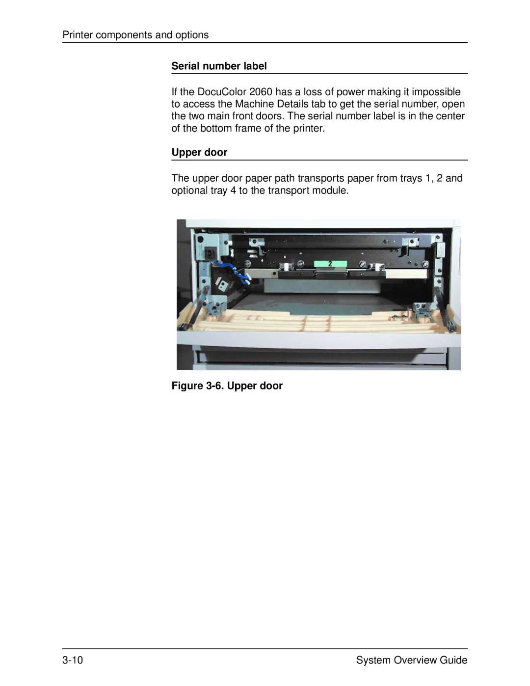 Xerox 2060 manual Serial number label, Upper door 