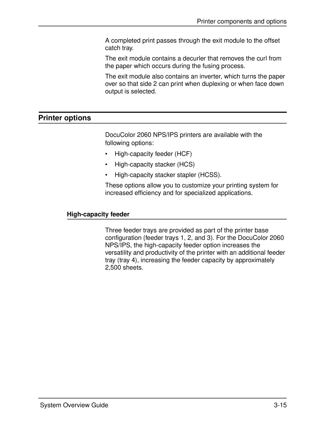 Xerox 2060 manual Printer options, High-capacity feeder 