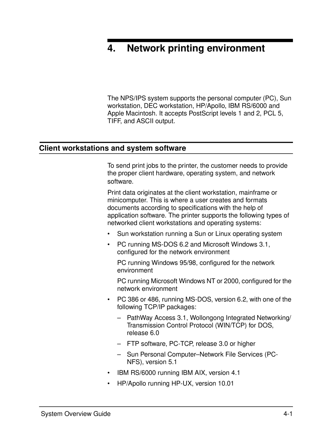 Xerox 2060 manual Network printing environment, Client workstations and system software 