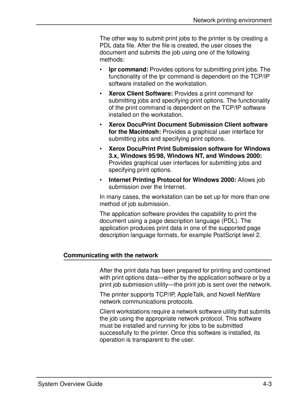 Xerox 2060 manual Communicating with the network 