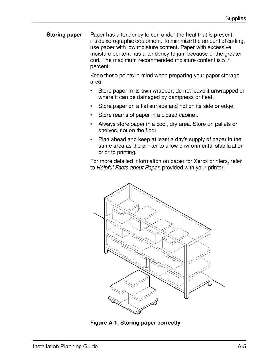 Xerox 2060 manual Figure A-1. Storing paper correctly 