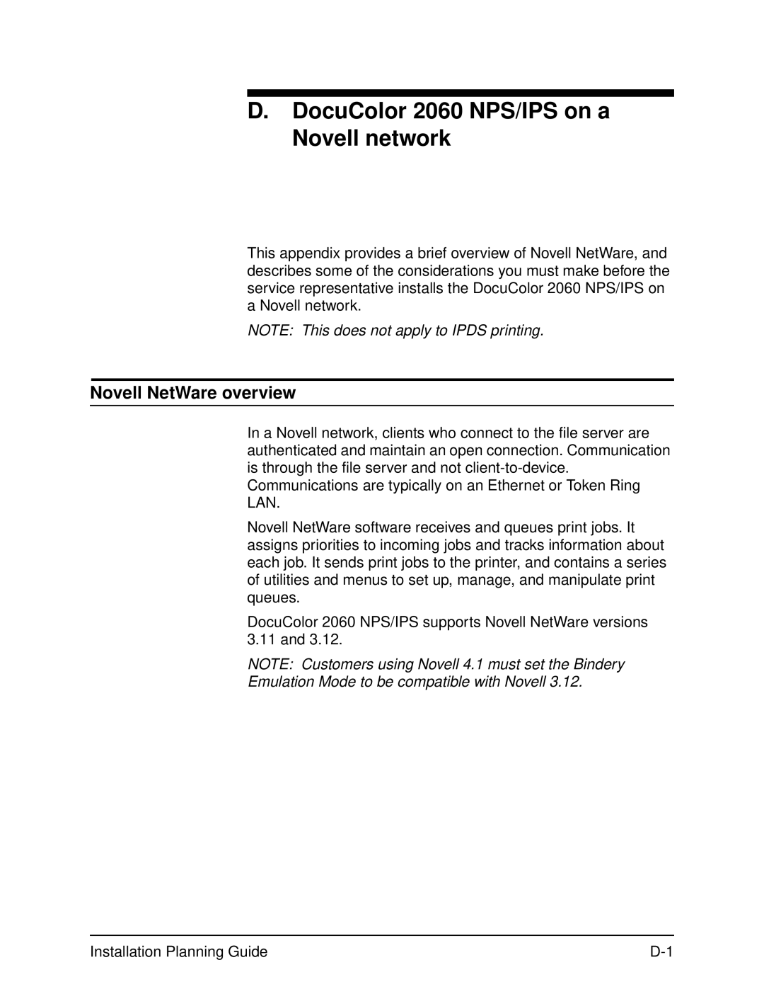 Xerox manual DocuColor 2060 NPS/IPS on a Novell network, Novell NetWare overview 