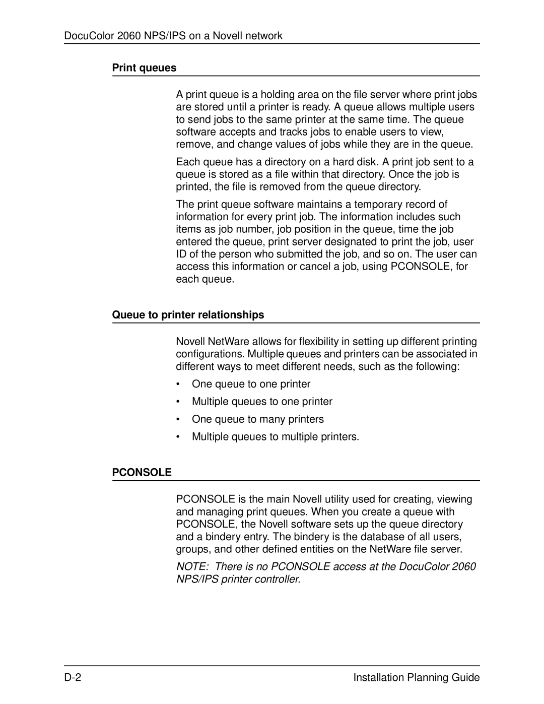 Xerox 2060 manual Print queues, Queue to printer relationships 