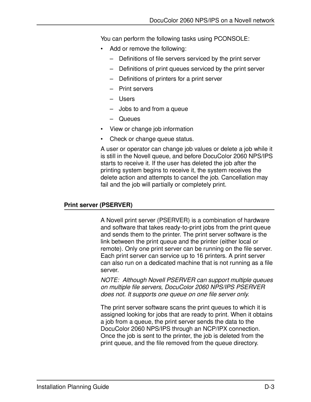 Xerox 2060 manual Print server Pserver 