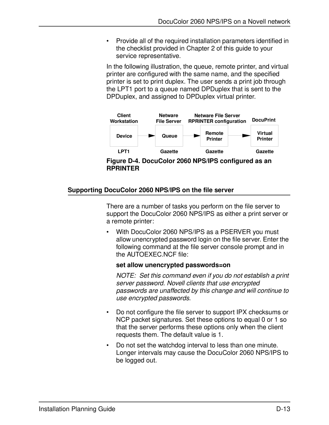 Xerox manual Supporting DocuColor 2060 NPS/IPS on the file server, Set allow unencrypted passwords=on 