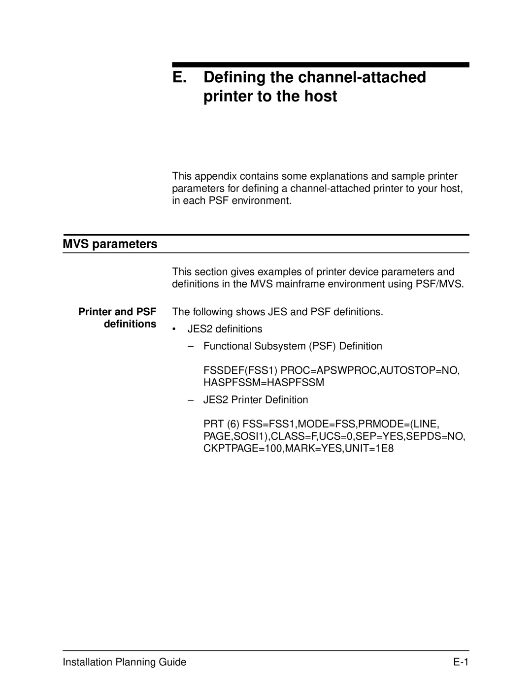 Xerox 2060 manual Defining the channel-attached printer to the host, MVS parameters, Printer and PSF definitions 