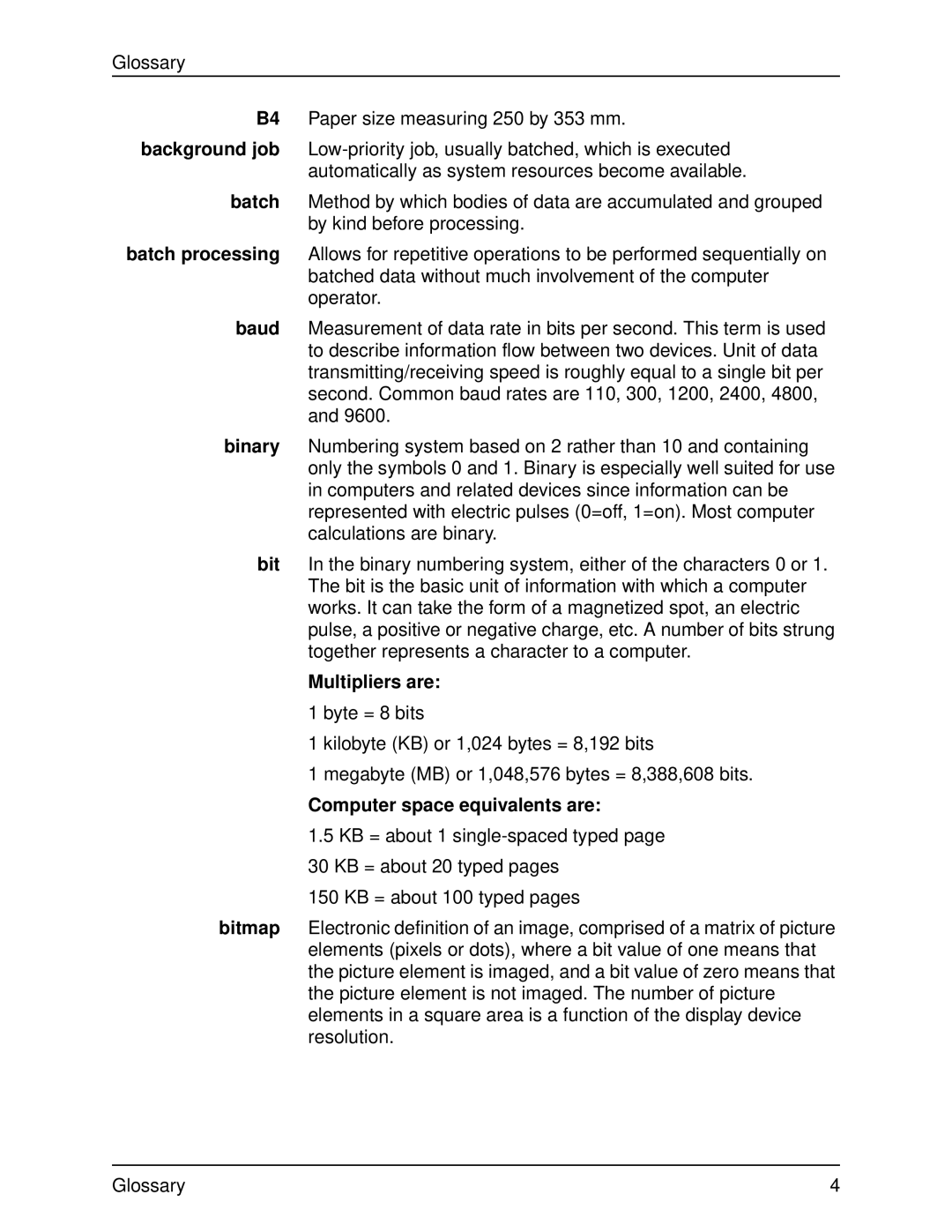 Xerox 2060 manual Multipliers are, Computer space equivalents are 