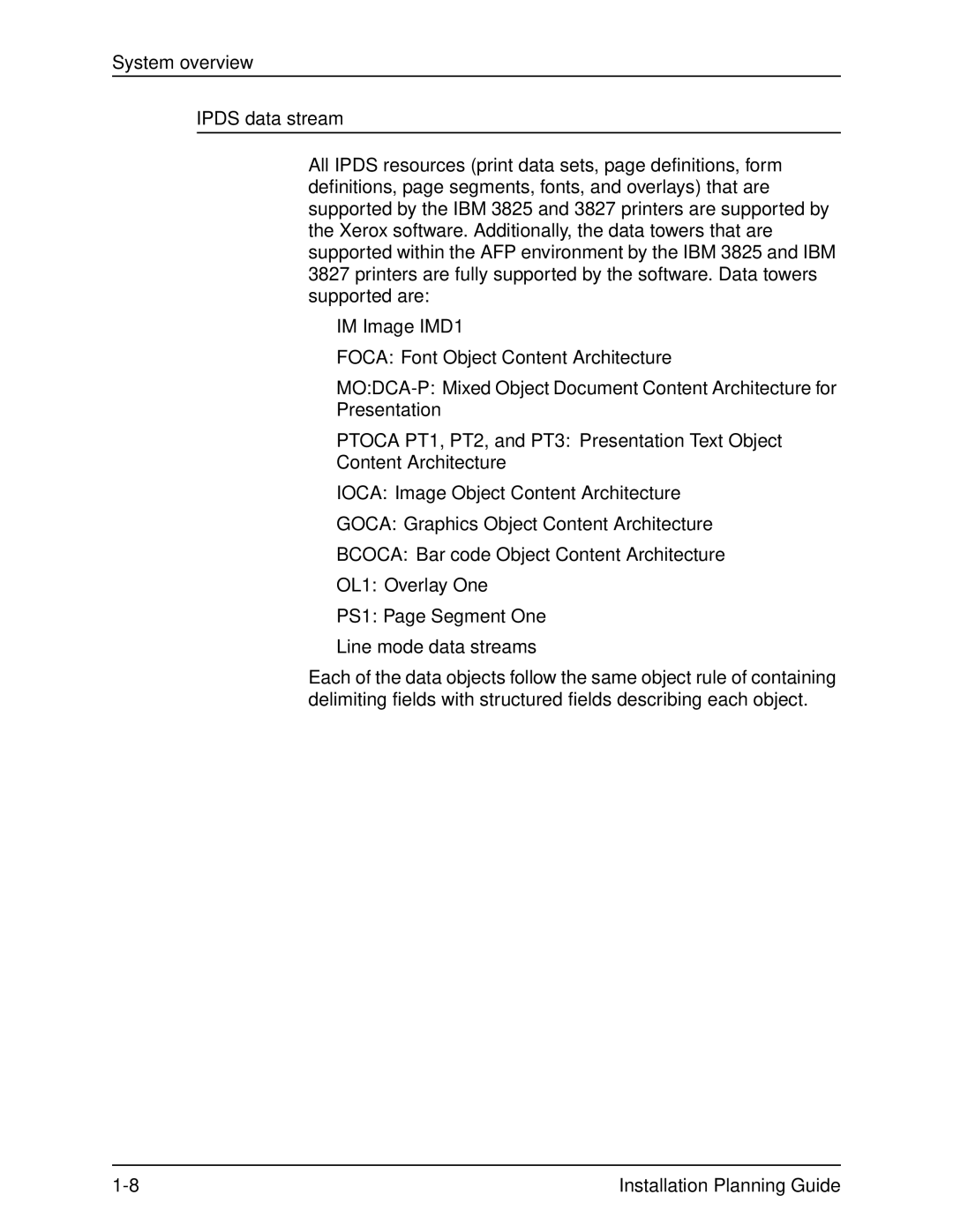 Xerox 2060 manual Ipds data stream, IM Image IMD1, Line mode data streams 