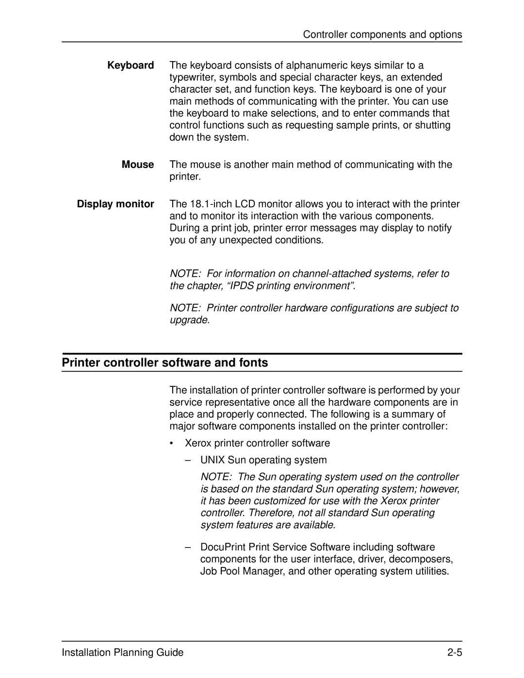 Xerox 2060 manual Printer controller software and fonts 