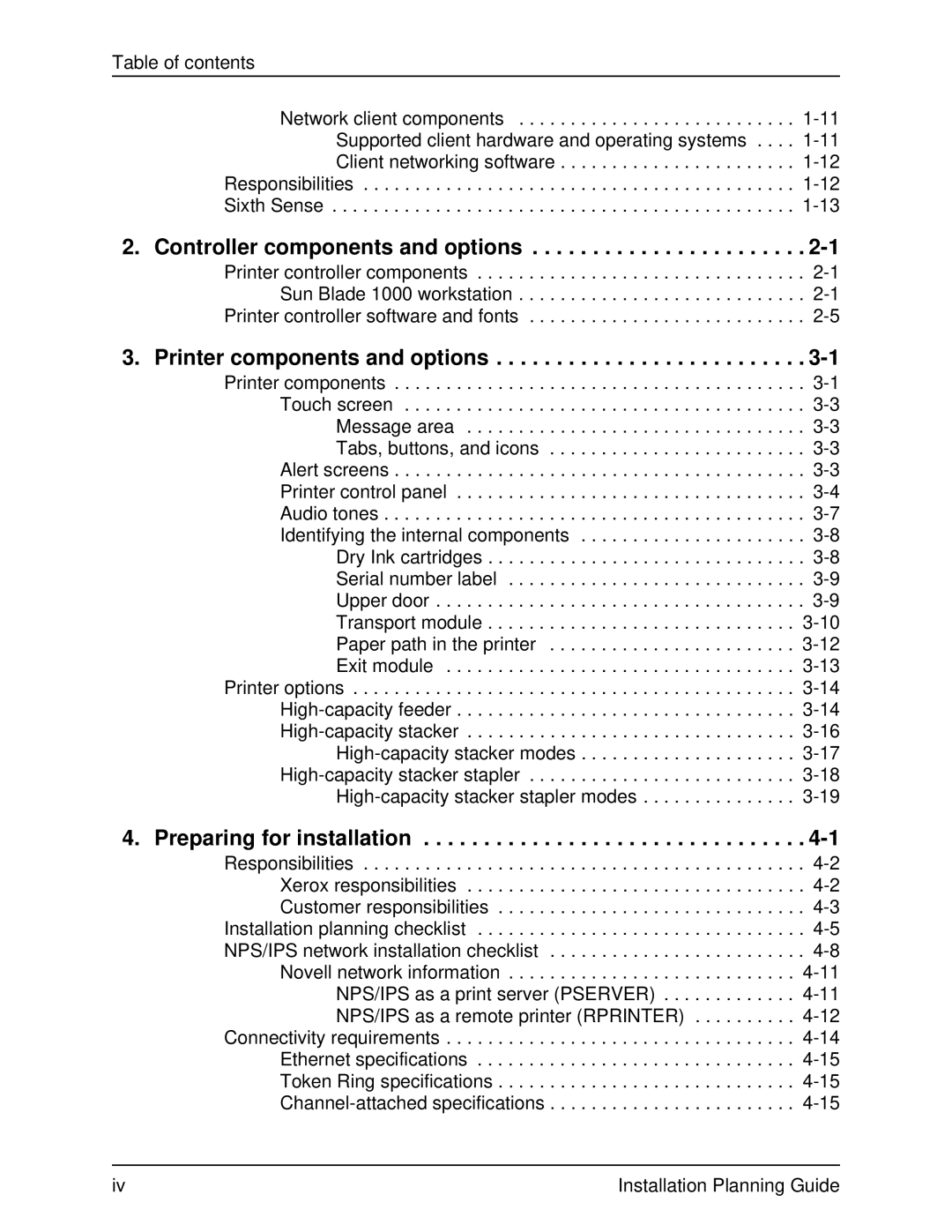 Xerox 2060 manual Controller components and options, Printer components and options, Preparing for installation 