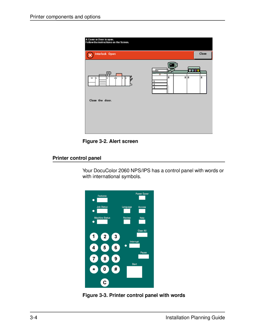 Xerox 2060 manual Alert screen Printer control panel 