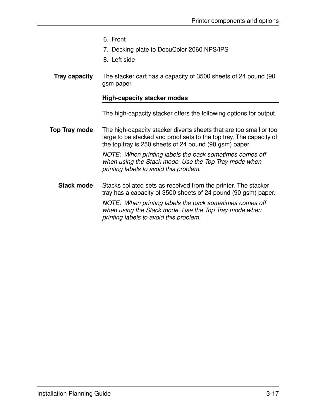 Xerox 2060 manual High-capacity stacker modes 