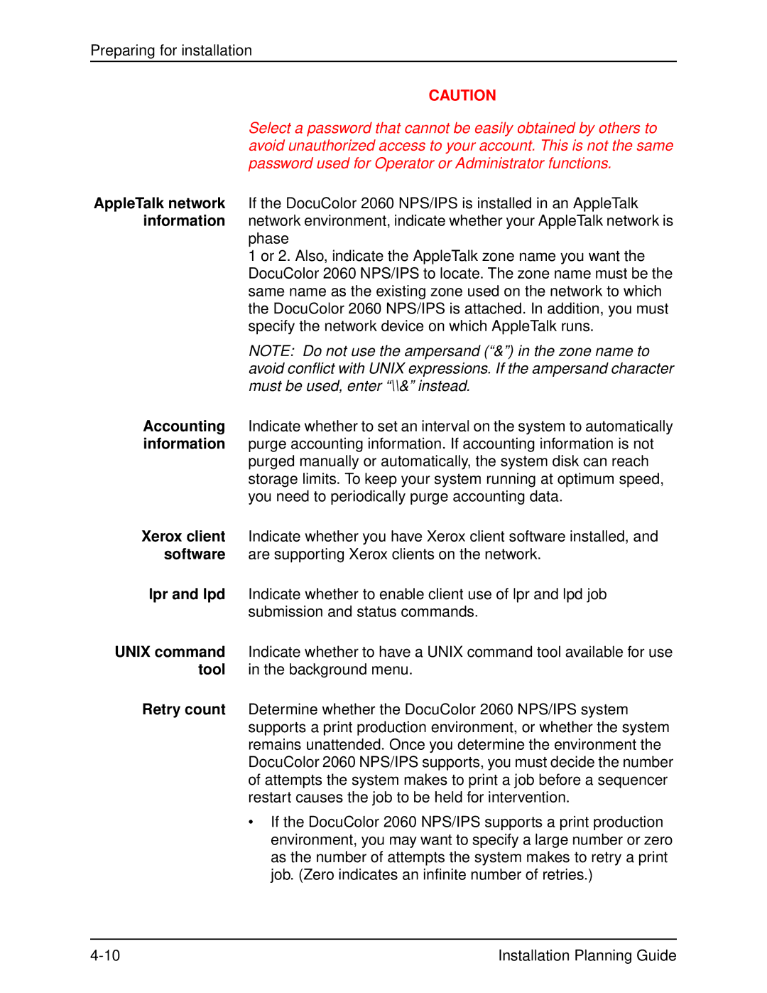 Xerox 2060 manual Preparing for installation 