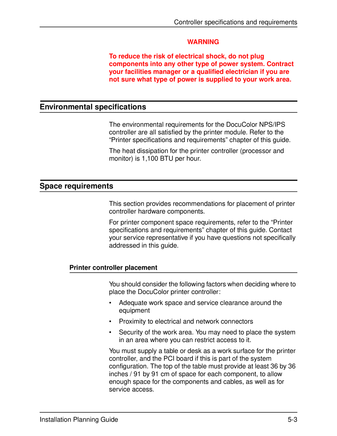 Xerox 2060 manual Environmental specifications, Space requirements, Printer controller placement 