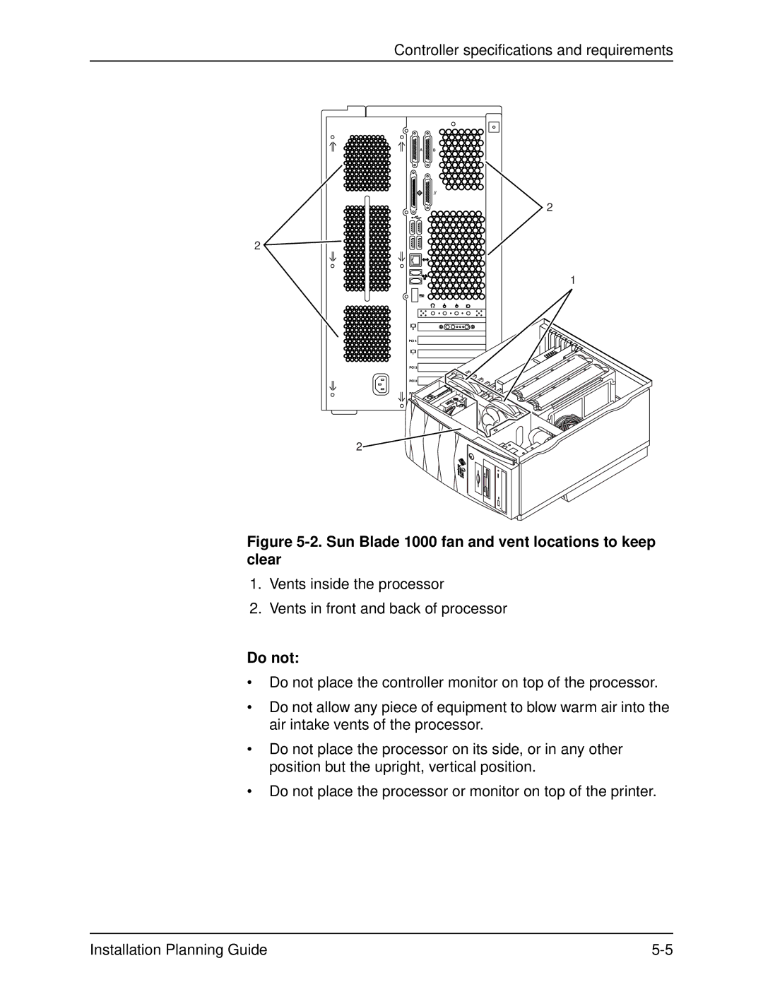 Xerox 2060 manual Sun Blade 1000 fan and vent locations to keep clear, Do not 