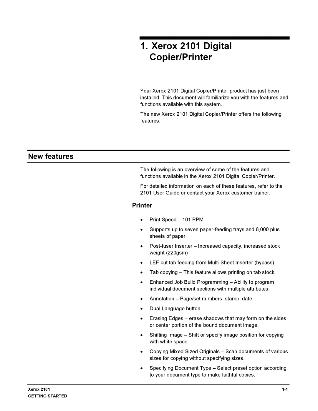 Xerox manual Xerox 2101 Digital Copier/Printer, New features 