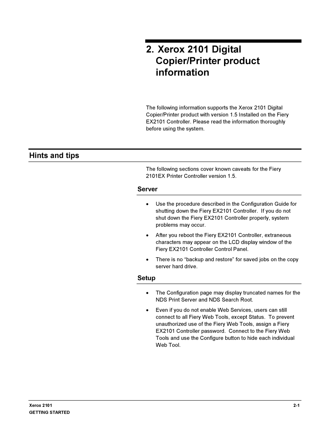 Xerox manual Xerox 2101 Digital Copier/Printer product information, Hints and tips, Server, Setup 