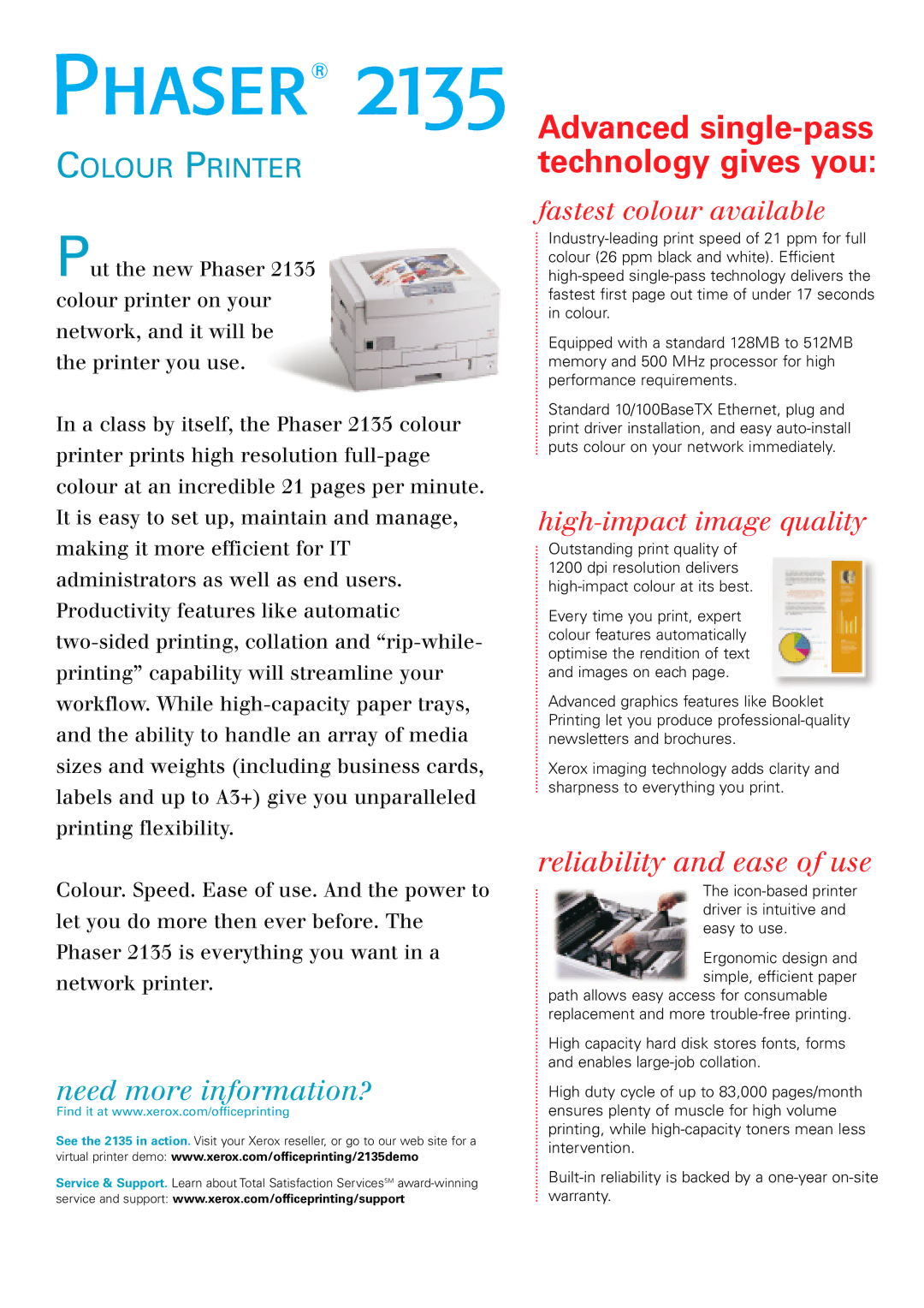 Xerox 2135N, 2135DT brochure Fastest colour available, High-impact image quality 