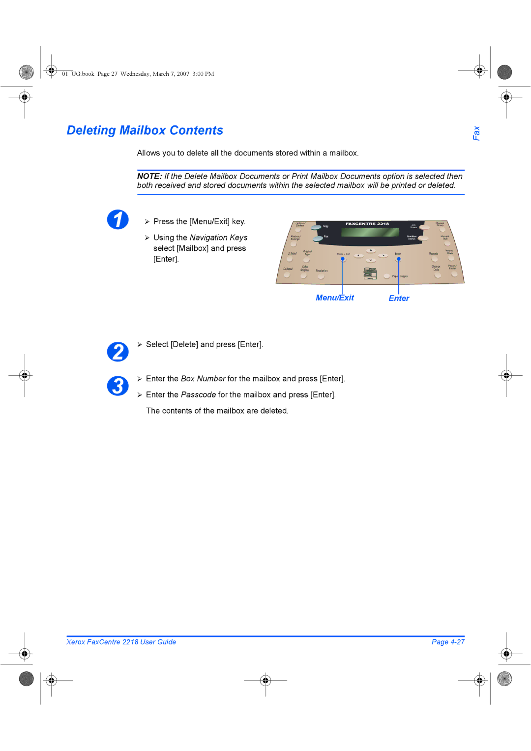 Xerox 2218 manual Deleting Mailbox Contents 