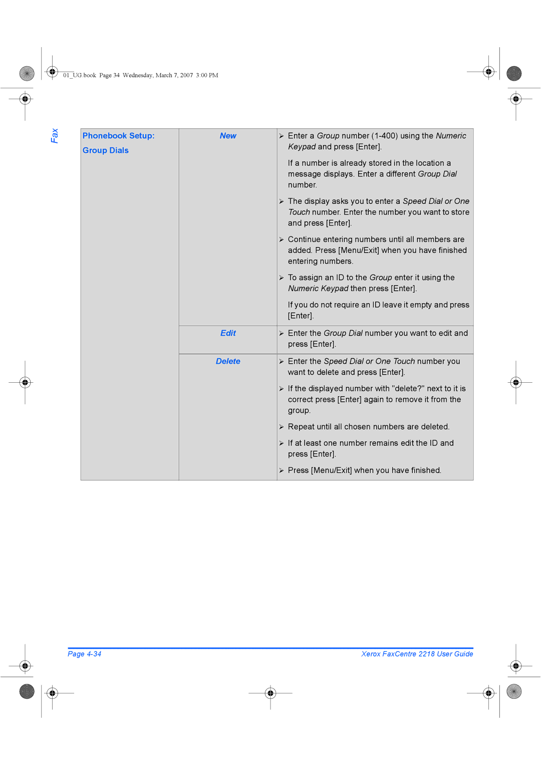 Xerox 2218 manual Phonebook Setup Group Dials 