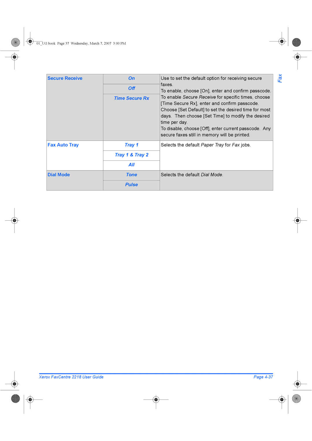 Xerox 2218 manual Fax Auto Tray, All, Dial Mode, Tone, Pulse 