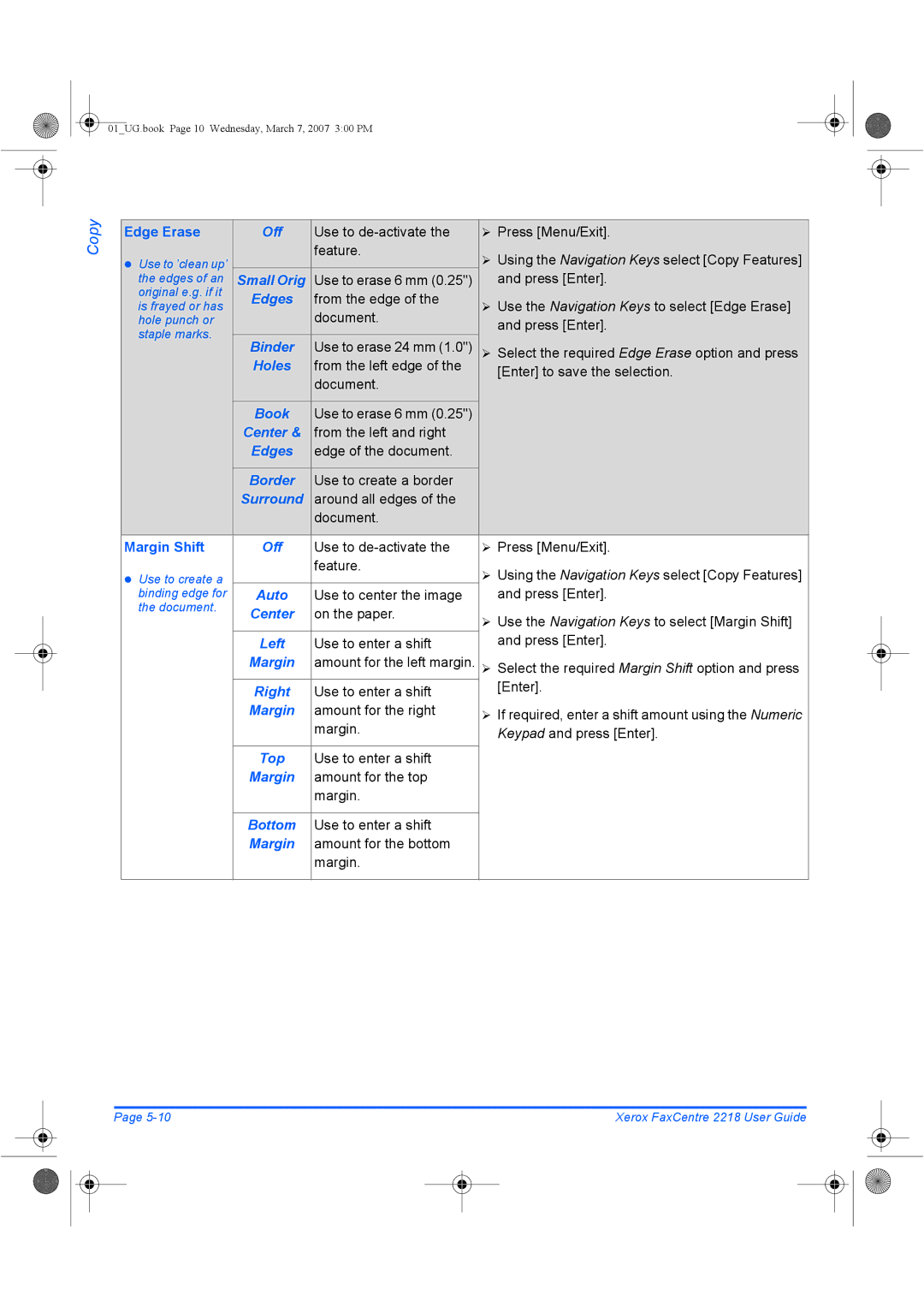 Xerox 2218 manual Edges, Binder, Holes, Book, Border, Surround, Auto, Left, Right, Top, Bottom 