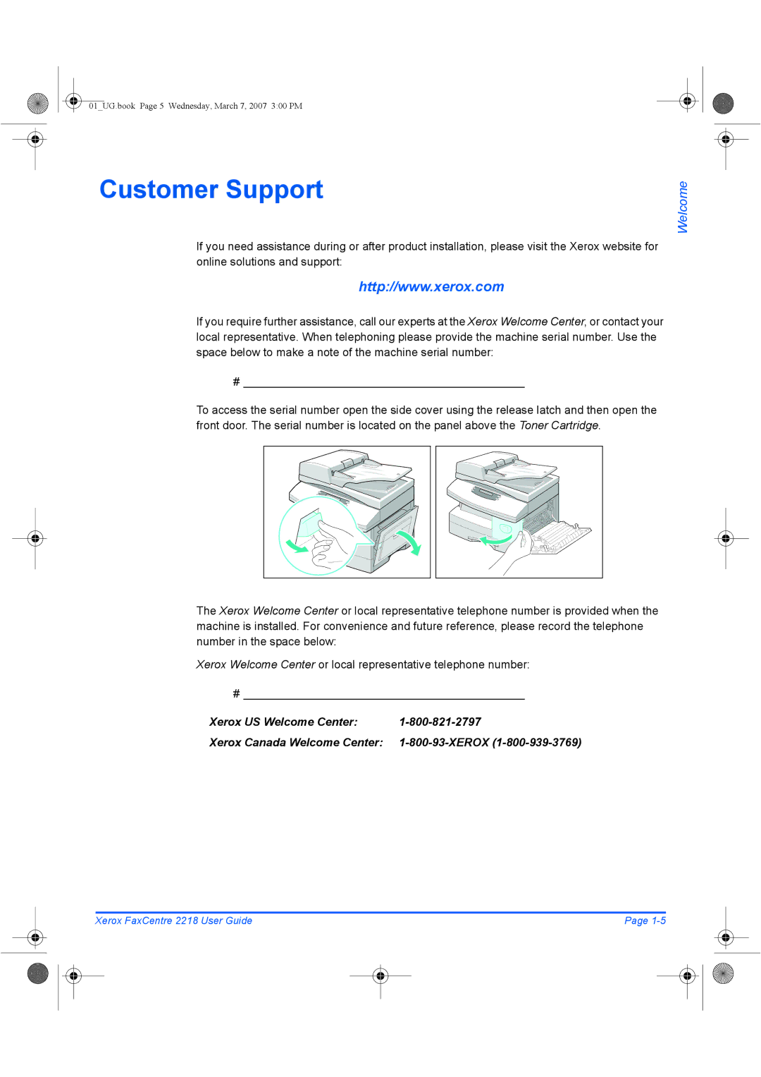 Xerox 2218 manual Customer Support 