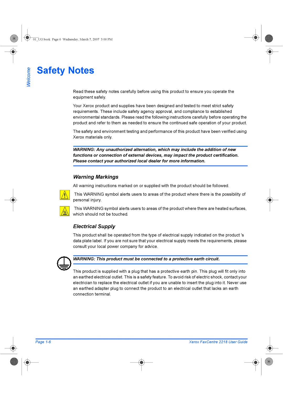 Xerox 2218 manual Safety Notes, Electrical Supply 