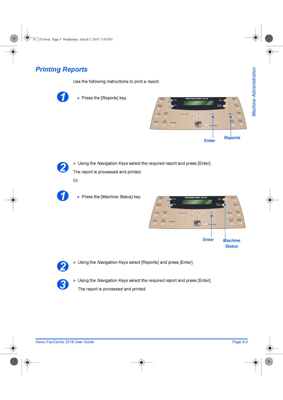 Xerox 2218 manual Printing Reports, Machine Status 