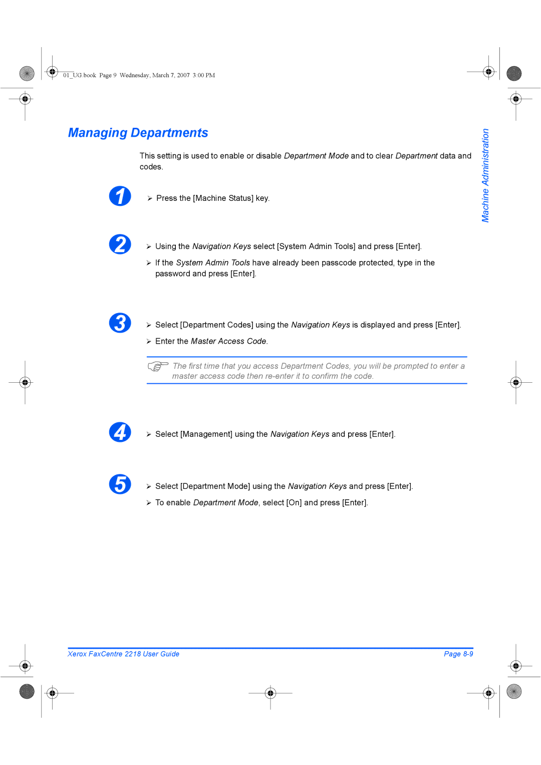 Xerox 2218 manual Managing Departments 